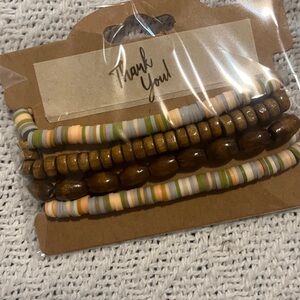 Stacked Beaded Bracelet Set in Olive Green and Neutral Tones